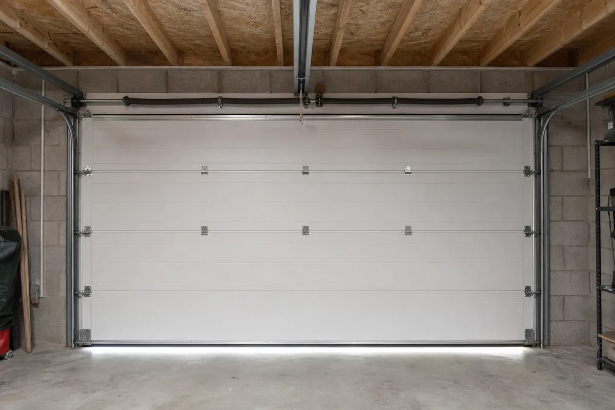 Porte de garage sectionnelle isolante à panneaux double paroi vue de l&rsquo;intérieur