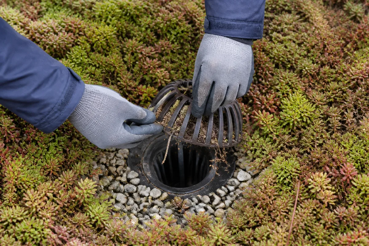 Contrôle d&rsquo;une évacuation d&rsquo;eau pluviale dégagée au milieu d&rsquo;un tapis végétal